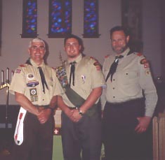 Scoutmaster Mike Skinner and Eagle Scout Aaron Diehl and Assistant Scoutmaster Ken Diehl